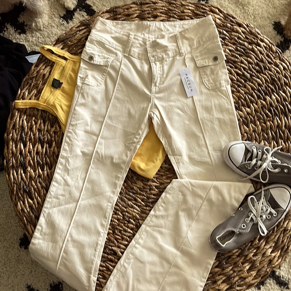 Brand new PacSun flare cream pants with tafs